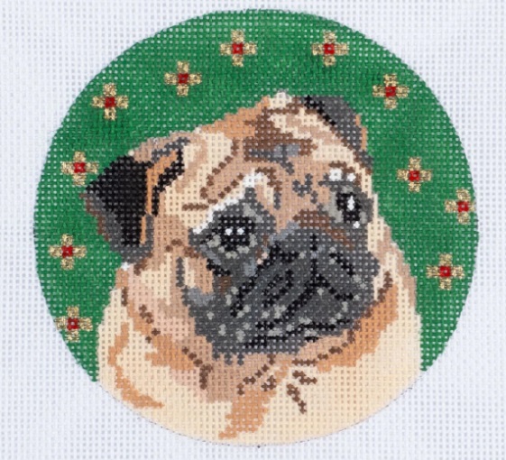 click here to view larger image of Pug Round (hand painted canvases)
