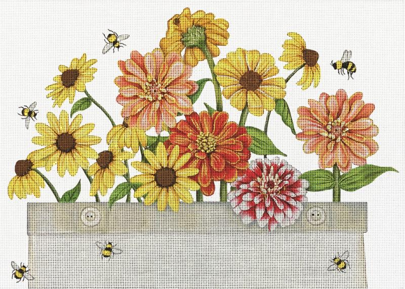 click here to view larger image of Flowers and Bees (hand painted canvases)