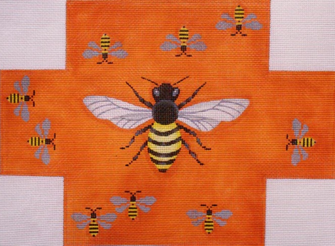 click here to view larger image of Big Bee and Baby Bees on Red (hand painted canvases)