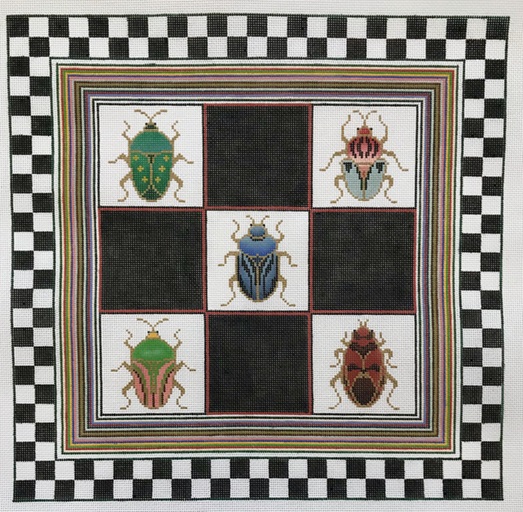 click here to view larger image of Beetle & Checks Pillow (hand painted canvases)