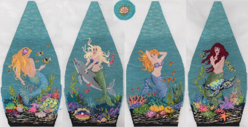 click here to view larger image of Mermaid Tuffet (4 tuffet pieces and button) (hand painted canvases)
