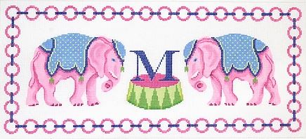 click here to view larger image of Pink Elephants Monogram Pillow (hand painted canvases 2)