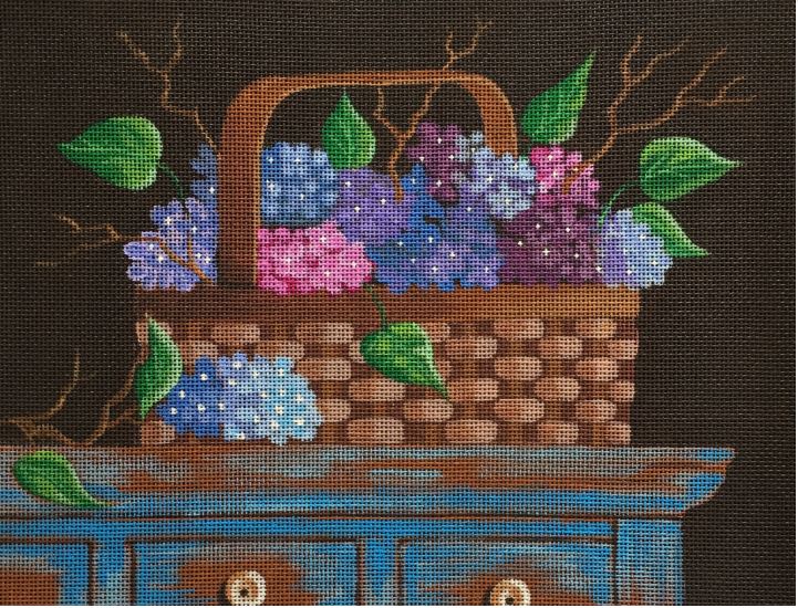 click here to view larger image of Hydrangea Basket (hand painted canvases)