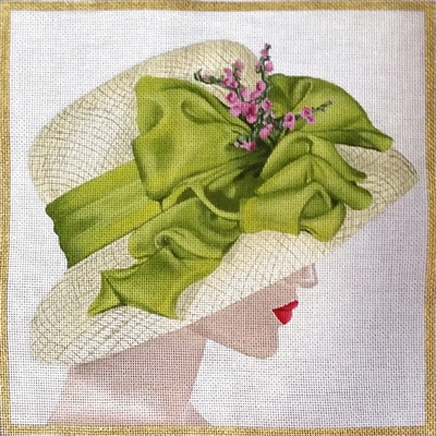 click here to view larger image of Green Ribbon Hat (hand painted canvases)