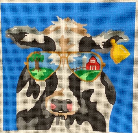 click here to view larger image of Sunglasses Cow (hand painted canvases)