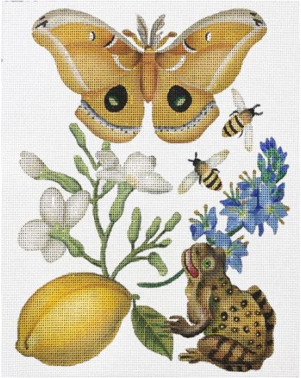 click here to view larger image of Butterfly Botanical with Frog (hand painted canvases)