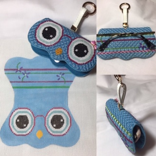 click here to view larger image of Eyeglass Case with Key Ring - Blue Owl (hand painted canvases)