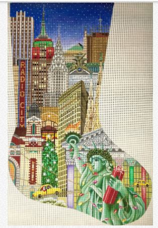 click here to view larger image of NY City Stocking (hand painted canvases)