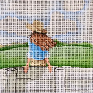 click here to view larger image of Cowgirl Sitting on a Fence (hand painted canvases)