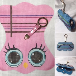 click here to view larger image of  Eyeglass Case with Key Ring - Pink Owl (hand painted canvases)