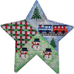 click here to view larger image of Train Snowman Star (hand painted canvases)