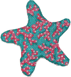 click here to view larger image of Coral on Blue Starfish Ornament (hand painted canvases)