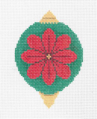 click here to view larger image of Red On Green Flower Ornament (hand painted canvases)
