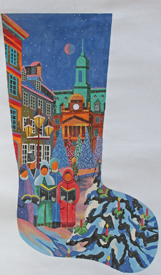 click here to view larger image of Carolers Stocking (hand painted canvases)