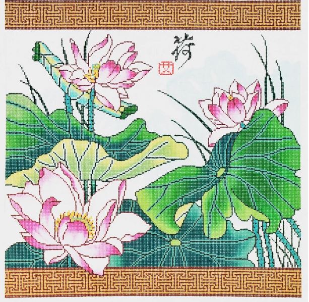 click here to view larger image of Lotus with Border (hand painted canvases)