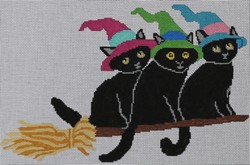 click here to view larger image of 3 Cats on a Broom (hand painted canvases)
