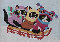 click here to view larger image of 3 Cats Sledding (hand painted canvases)