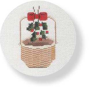 click here to view larger image of Nantucket Basket-Holly and Ribbon Handle  (hand painted canvases)