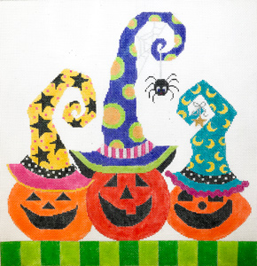 click here to view larger image of Pumpkin Party Trio - Spider (hand painted canvases)