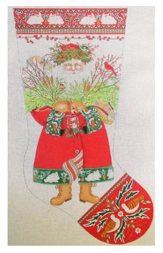 click here to view larger image of Woodland Santa Stocking  (hand painted canvases)