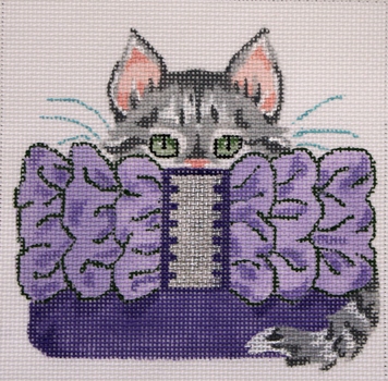 click here to view larger image of Grey Kitten in Purple Clutch (hand painted canvases)