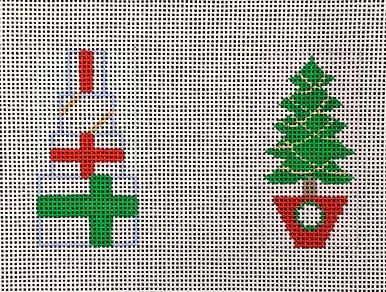 click here to view larger image of Presents/Tree Mini Ornaments in Red/Green (hand painted canvases)