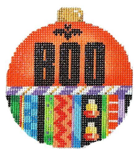 click here to view larger image of Boo/Stripes Ball Ornament (hand painted canvases)