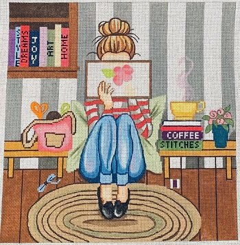 click here to view larger image of Stitching Girl (hand painted canvases)