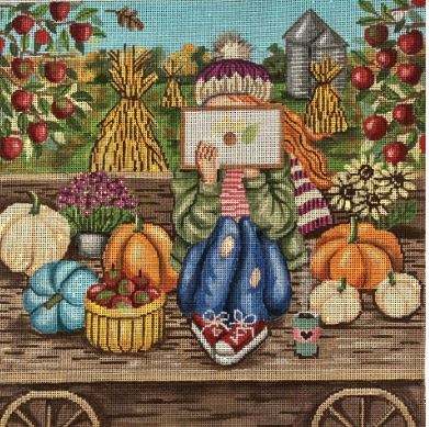 click here to view larger image of Stitching Girl - Fall (hand painted canvases)