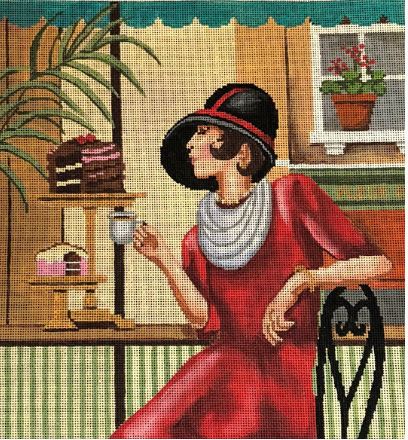 click here to view larger image of Lady w/Coffee (hand painted canvases)