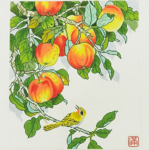 click here to view larger image of Yellow Bird w/Peaches (hand painted canvases)