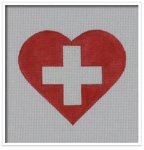 click here to view larger image of Swiss Flag Heart   (hand painted canvases)