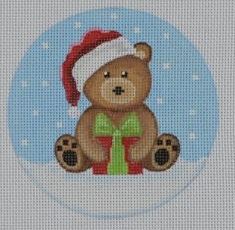 click here to view larger image of Brown Santa Bear w/Present (hand painted canvases)