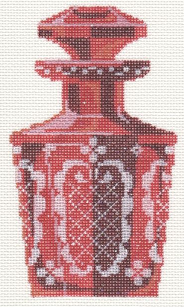 click here to view larger image of Etched Cranberry Perfume Bottle (hand painted canvases)