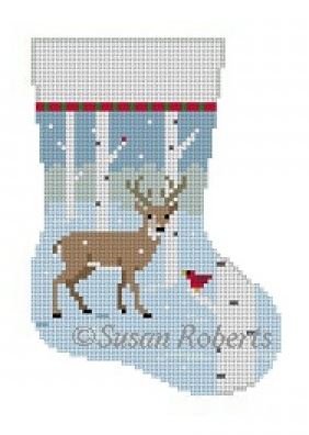 click here to view larger image of Birch Tree Deer Mini Stocking (hand painted canvases)