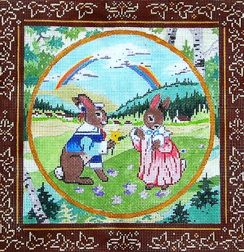 click here to view larger image of Two Bunnies/European Village  (hand painted canvases)