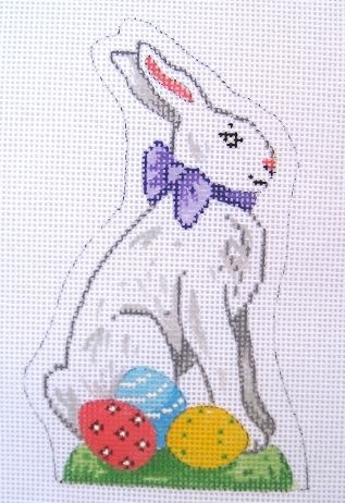 click here to view larger image of Standing White Bunny & Easter Eggs (hand painted canvases)