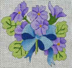 click here to view larger image of Violets w/Ribbon (hand painted canvases)