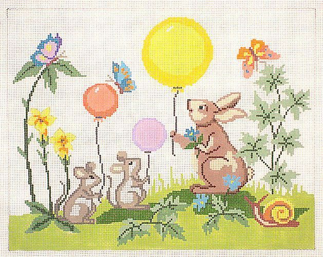 click here to view larger image of Bunny/Mice Birth Sampler (hand painted canvases)