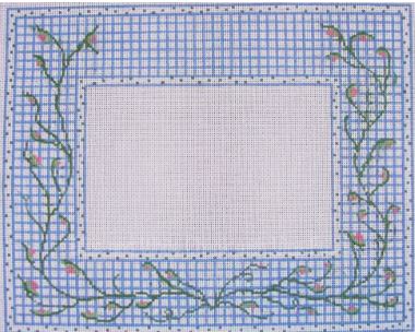 click here to view larger image of Blue and White Check w/Vine Frame (hand painted canvases)