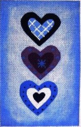 click here to view larger image of Three Vertical Blue Hearts (hand painted canvases)