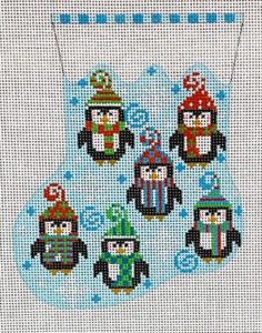 click here to view larger image of Six Penguins Mini Stocking (hand painted canvases)