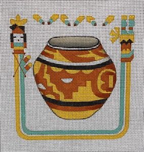click here to view larger image of Yellow and Terra Cotta Pot w/Southwest Border (hand painted canvases)
