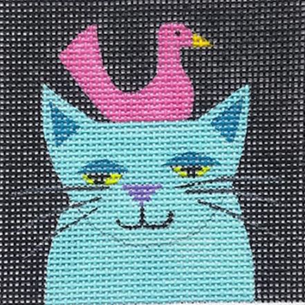 click here to view larger image of Aqua Cat w/Pink Swan (hand painted canvases)