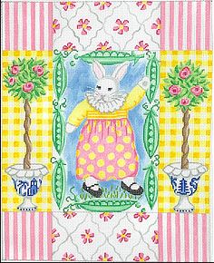 click here to view larger image of White Girl Bunny w/Sugar Peas & Rose Topiaries (hand painted canvases 2)