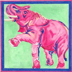 click here to view larger image of Prancing Pink Elephant on Green (hand painted canvases 2)