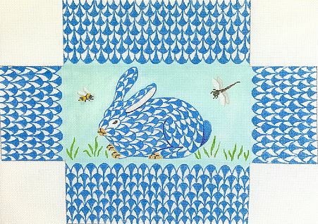 click here to view larger image of Blue Fishnet Bunny Brick Cover (hand painted canvases 2)