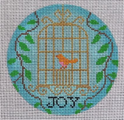 click here to view larger image of Birdcage Ornament - Joy (hand painted canvases)