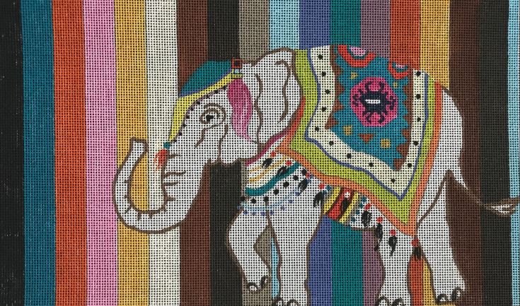 click here to view larger image of Elephant on Stripes (hand painted canvases)