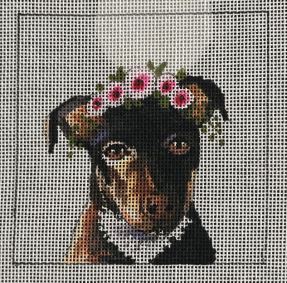 click here to view larger image of Black and Tan Terrier w/Floral Crown (hand painted canvases)